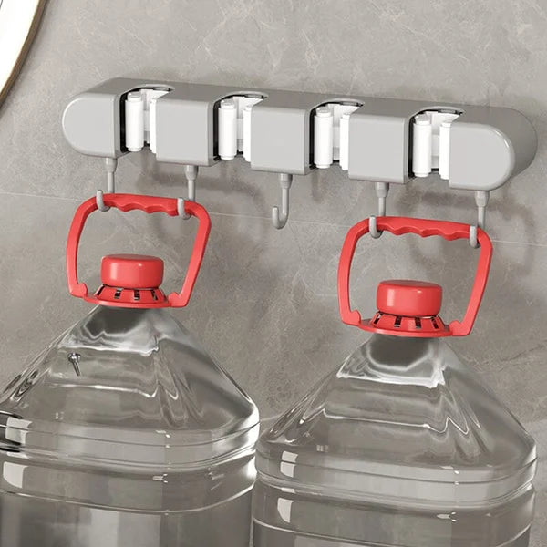 6 Slot & 6 Hook Wall Mounted Holder For Mop. Broom. Kitchen. Garden