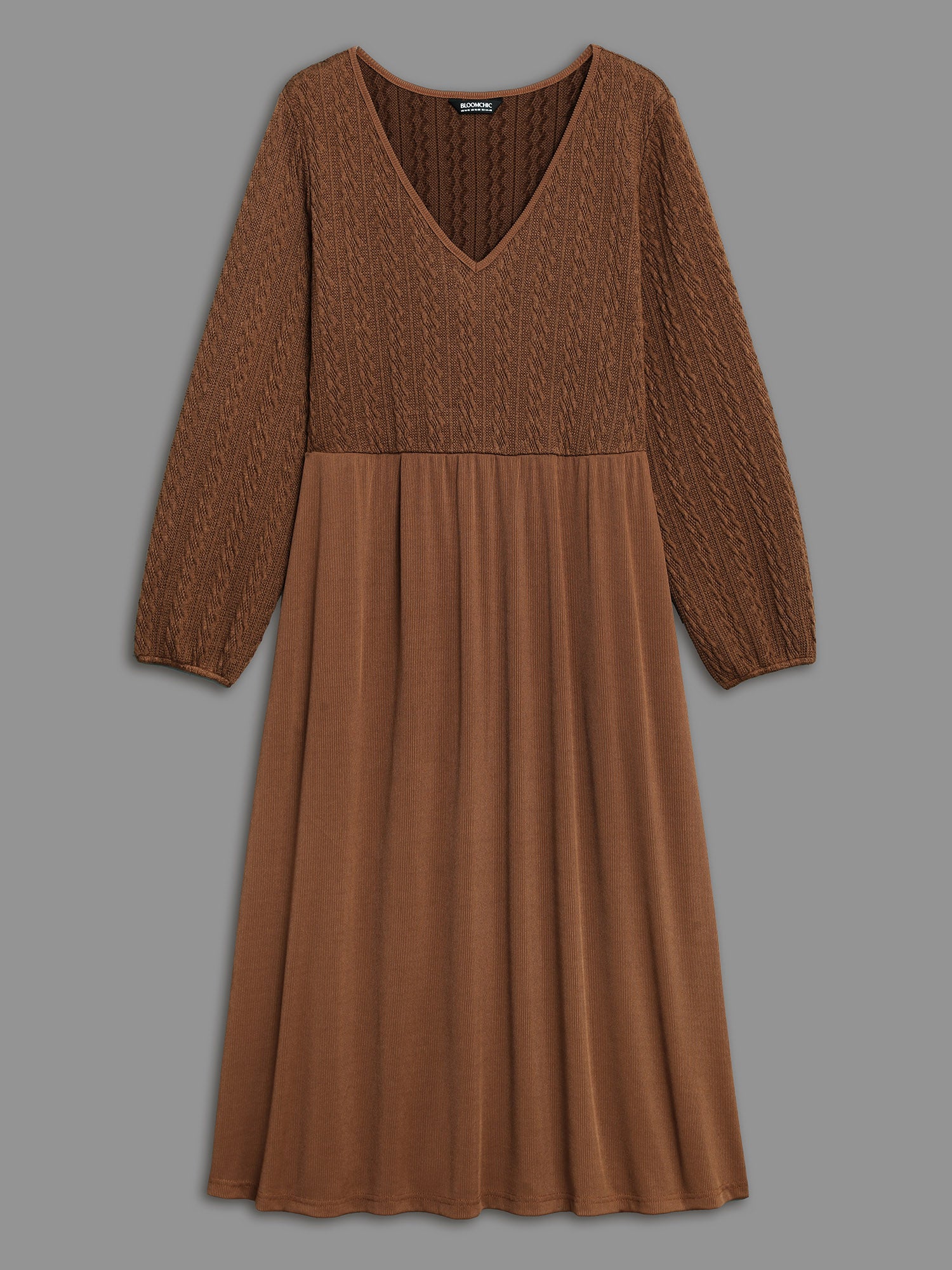 V Neck Textured Patchwork Knit Dress