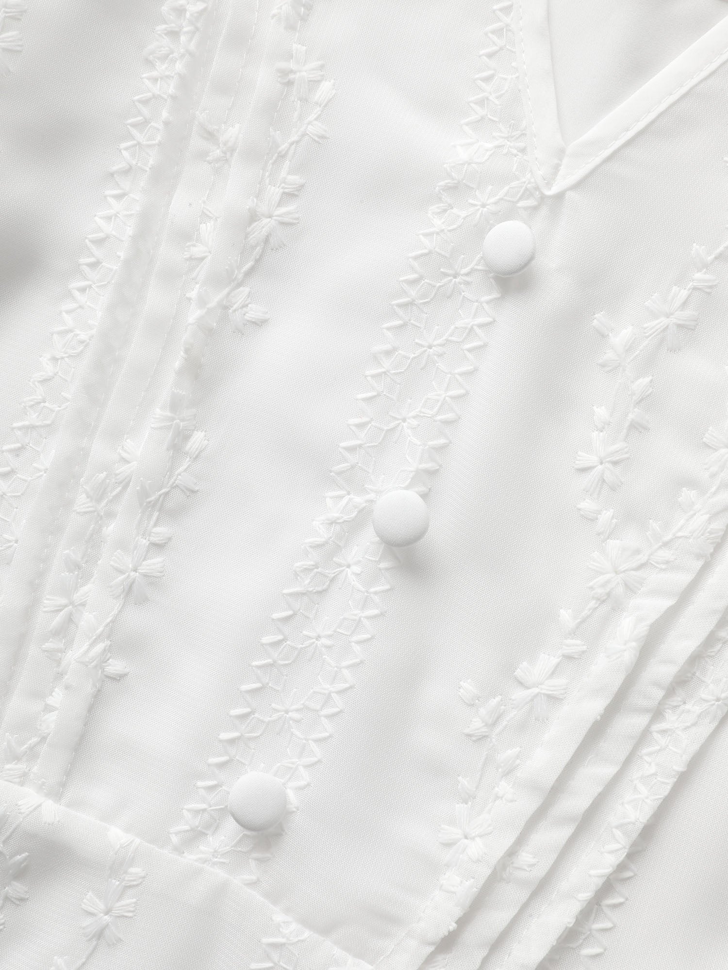 Texture Mesh Button Detail Tucked Seam Blouse