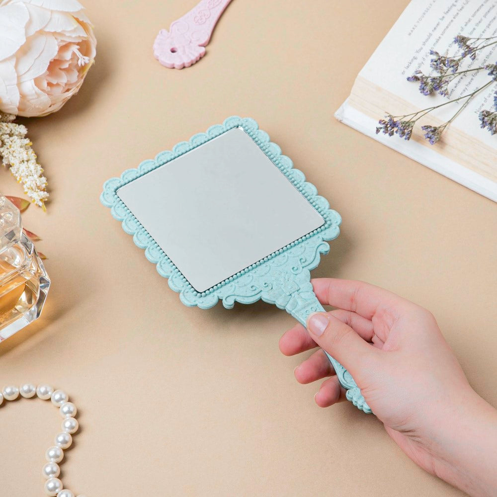 Victorian Ornate Square Mirror Blue