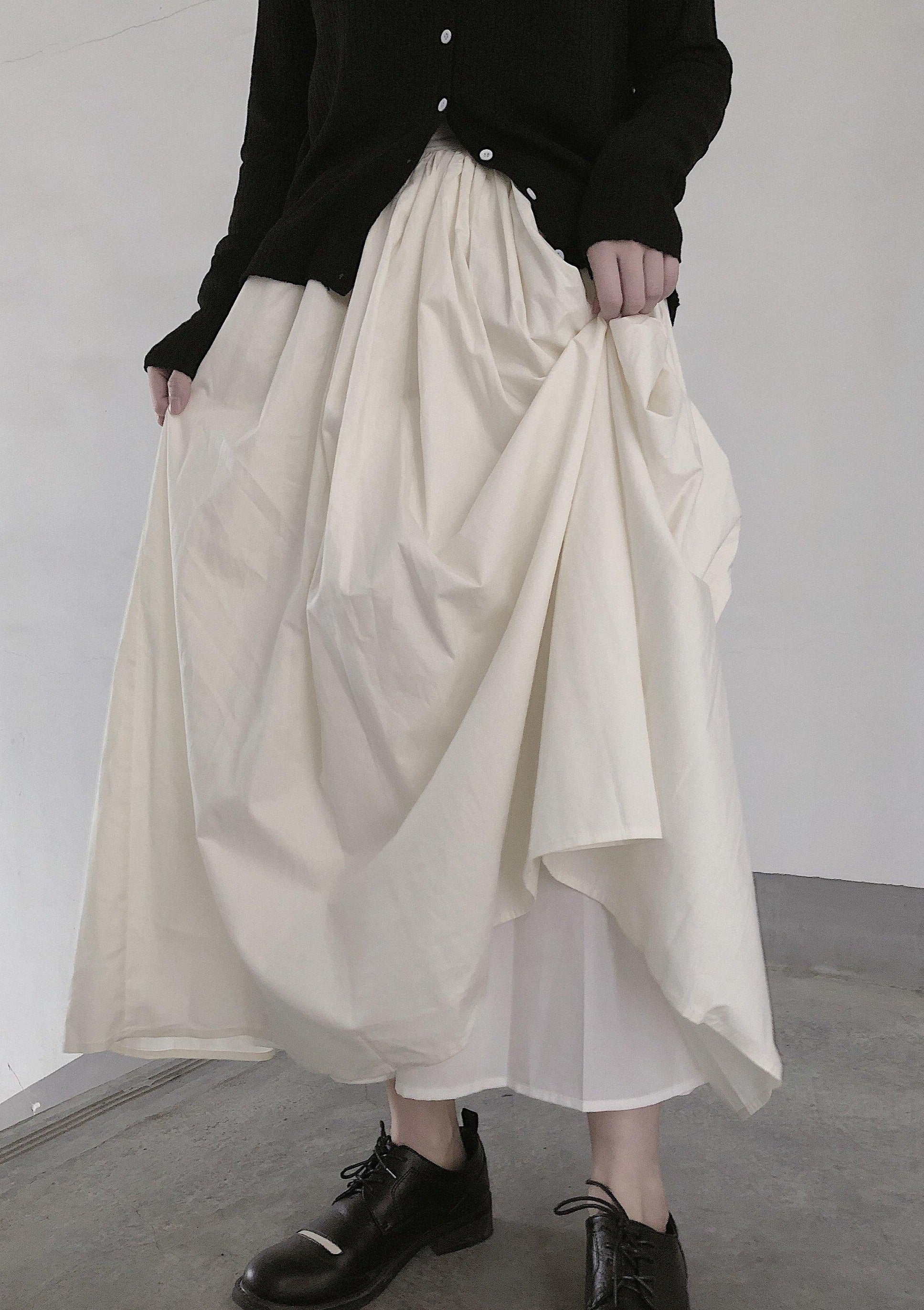 Retro Pleated Skirt Women's White Half Skirt