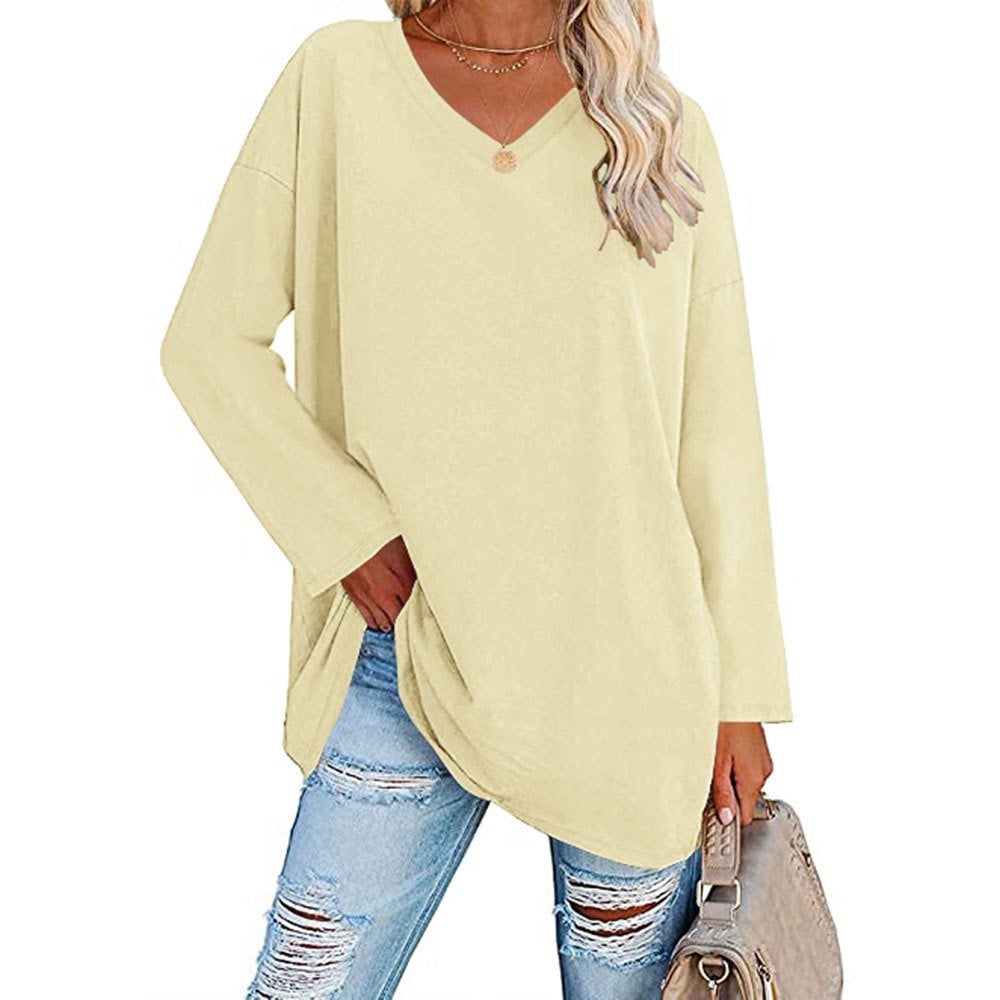Multicolor - Women's Loose Long Sleeve Fashion V-neck Top