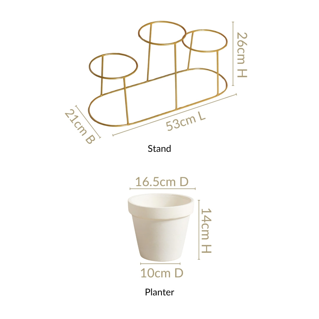 TerraTier Gold Stand With Three White Planters Off White