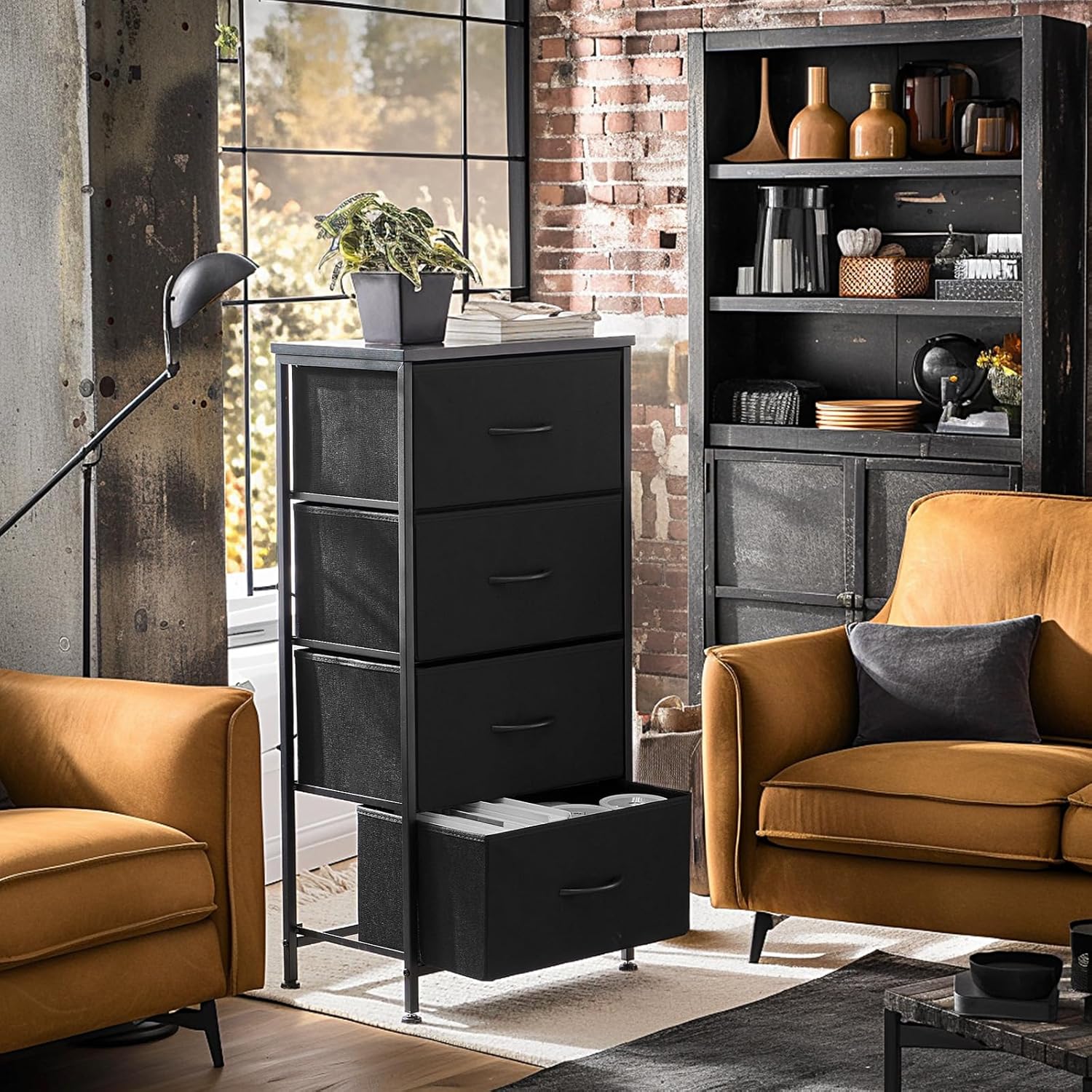 Nightstand Small Bedroom Dresser with 4 Fabric Drawers