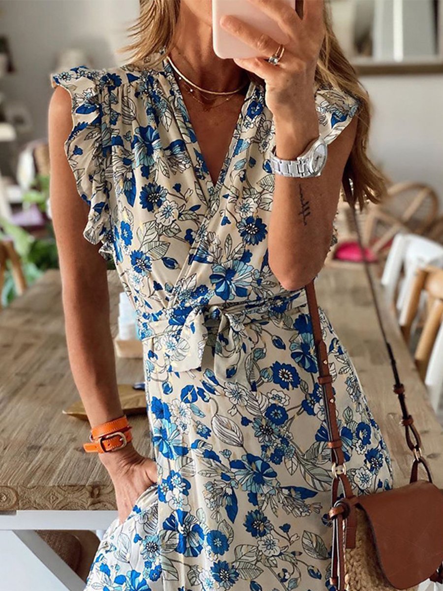 Floral Lotus Sleeve Dress