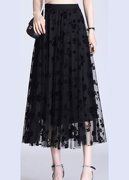 Black Elastic Waist Print Pencil Fall Skirt