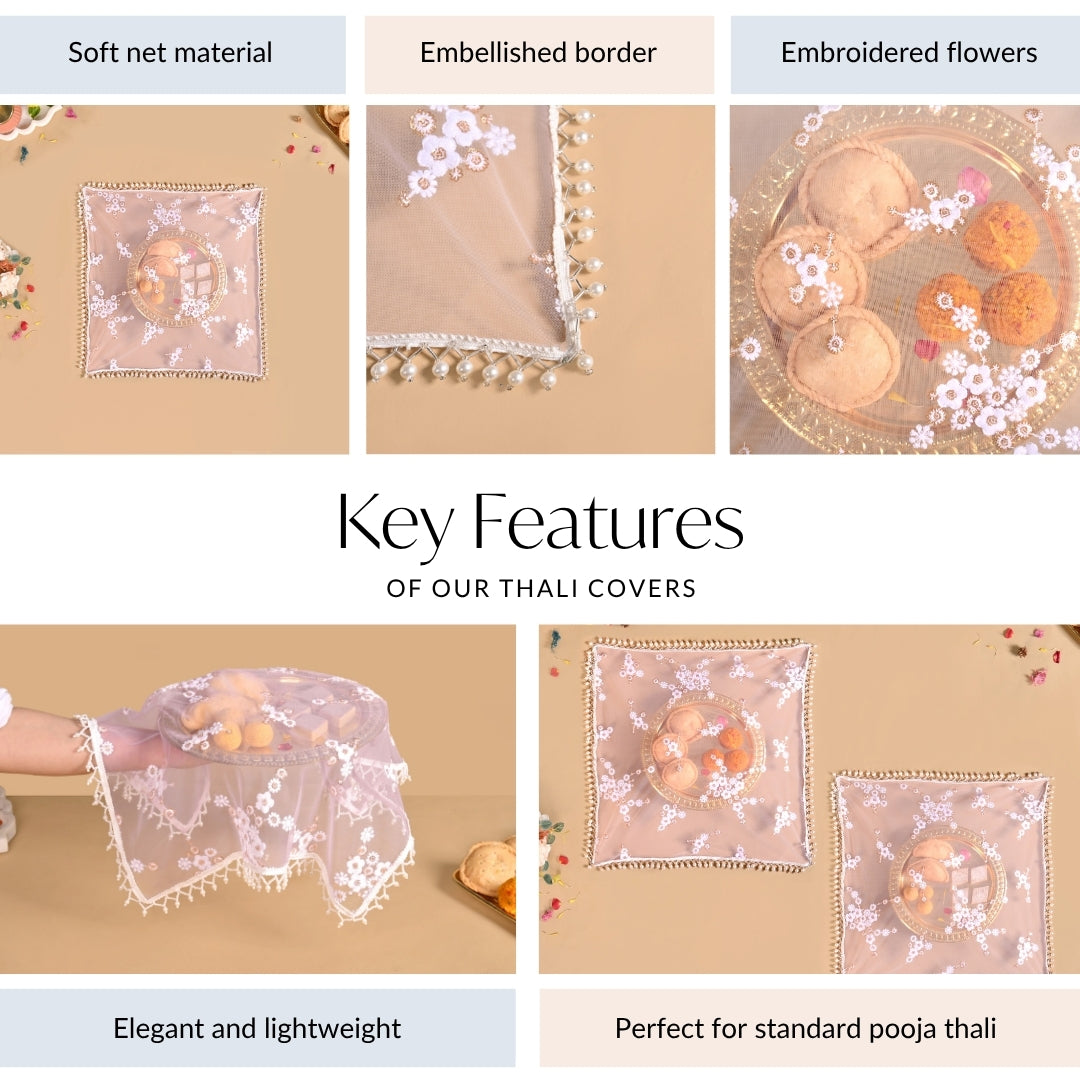Embroidered Rose Pooja Thali Cover Set Of 2