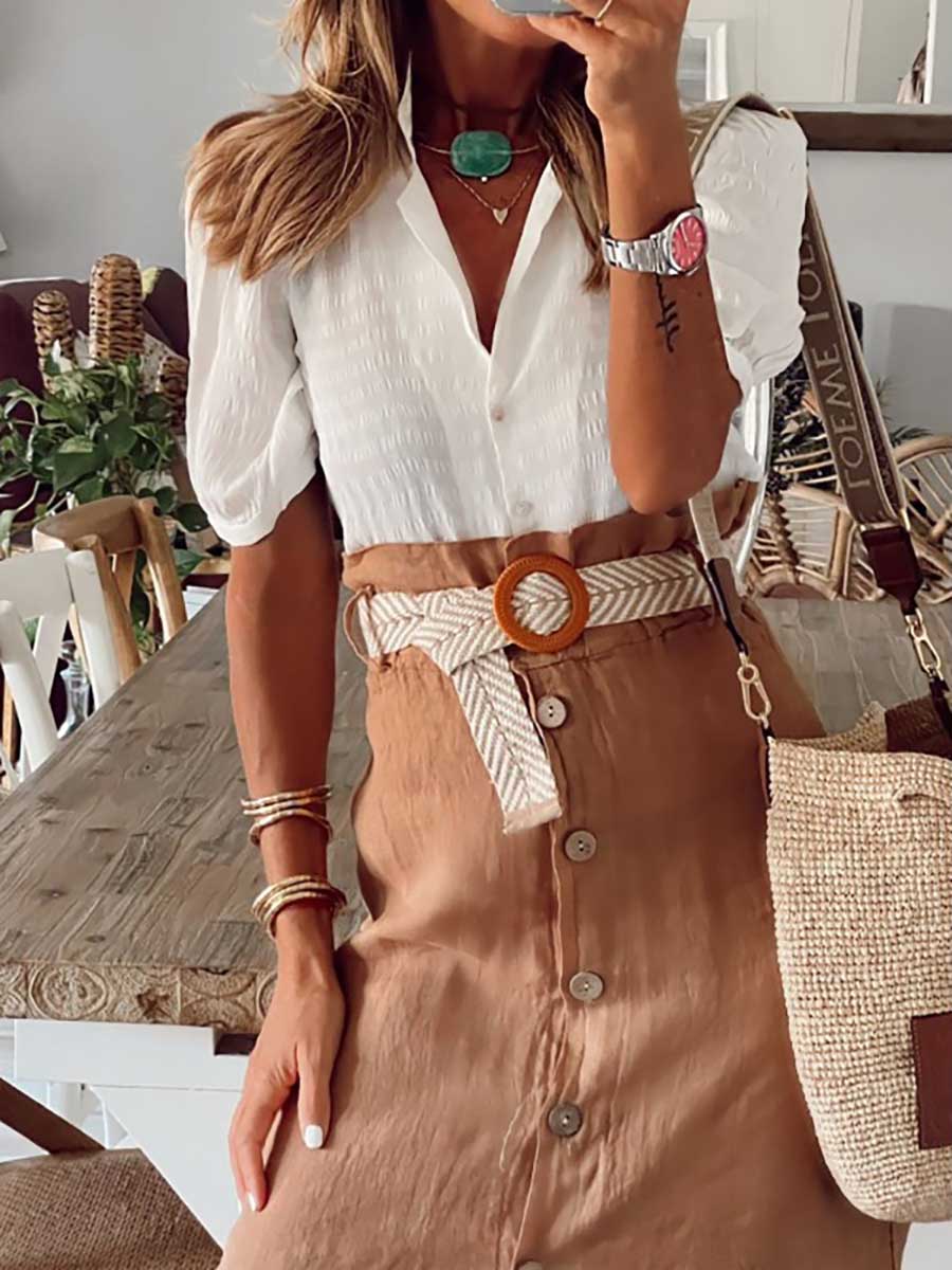 Cotton Linen Button Half Skirt