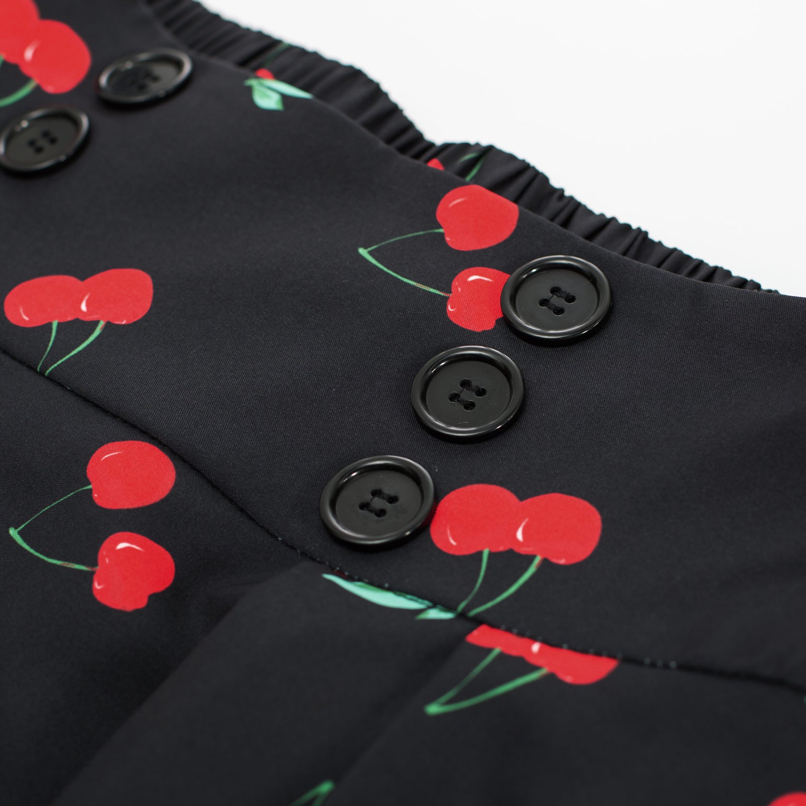 Leaf Patterns Pleated Buttons Decorated Elastic Waist High Waist Swing A-Line Skirt with Pockets