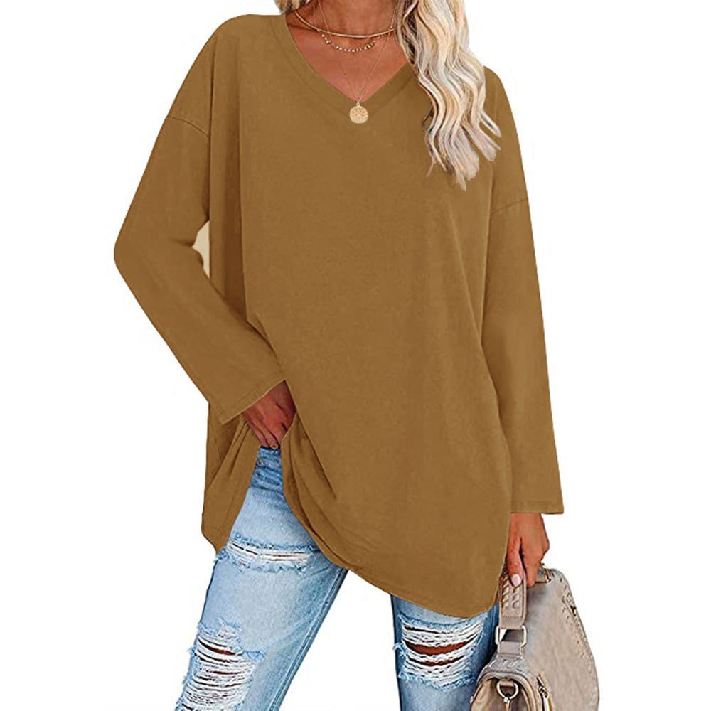 Multicolor - Women's Loose Long Sleeve Fashion V-neck Top