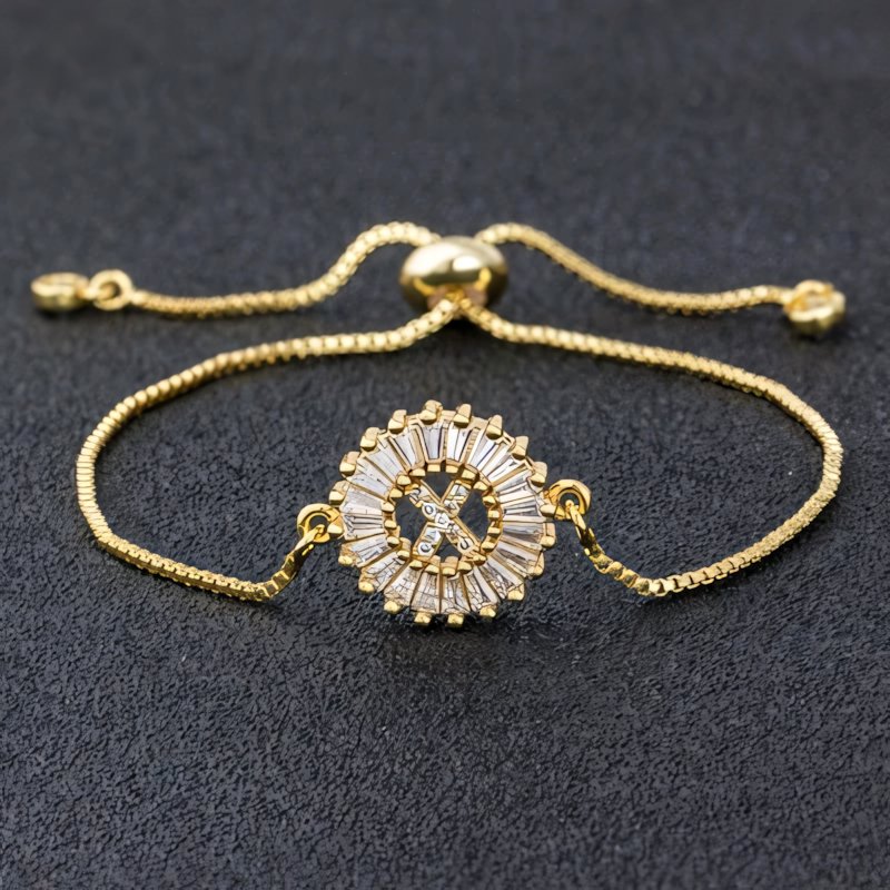 Adjustable Baguette Diamond Letter Initial Bracelets