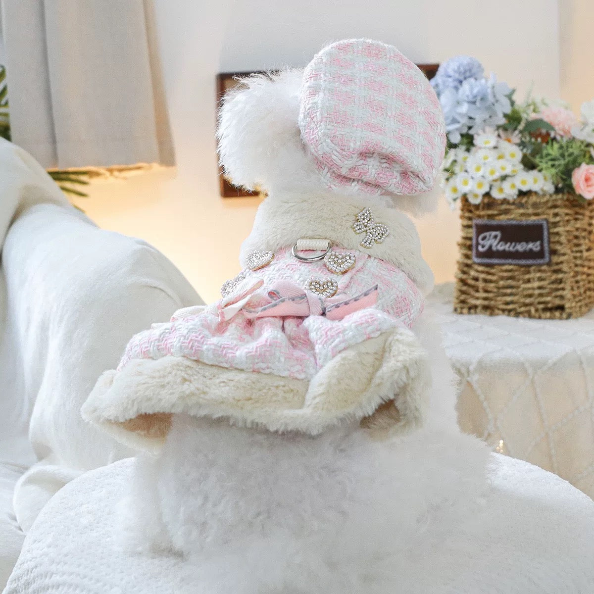 Sweet Plaid Pattern Fleece Dog Cat Dress Jacket