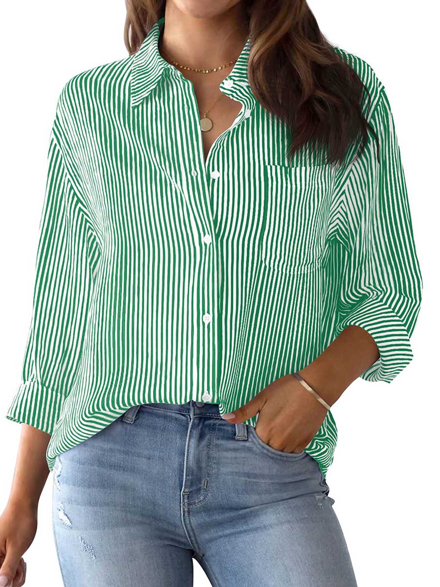Striped Long Sleeve Collared Shirt Top