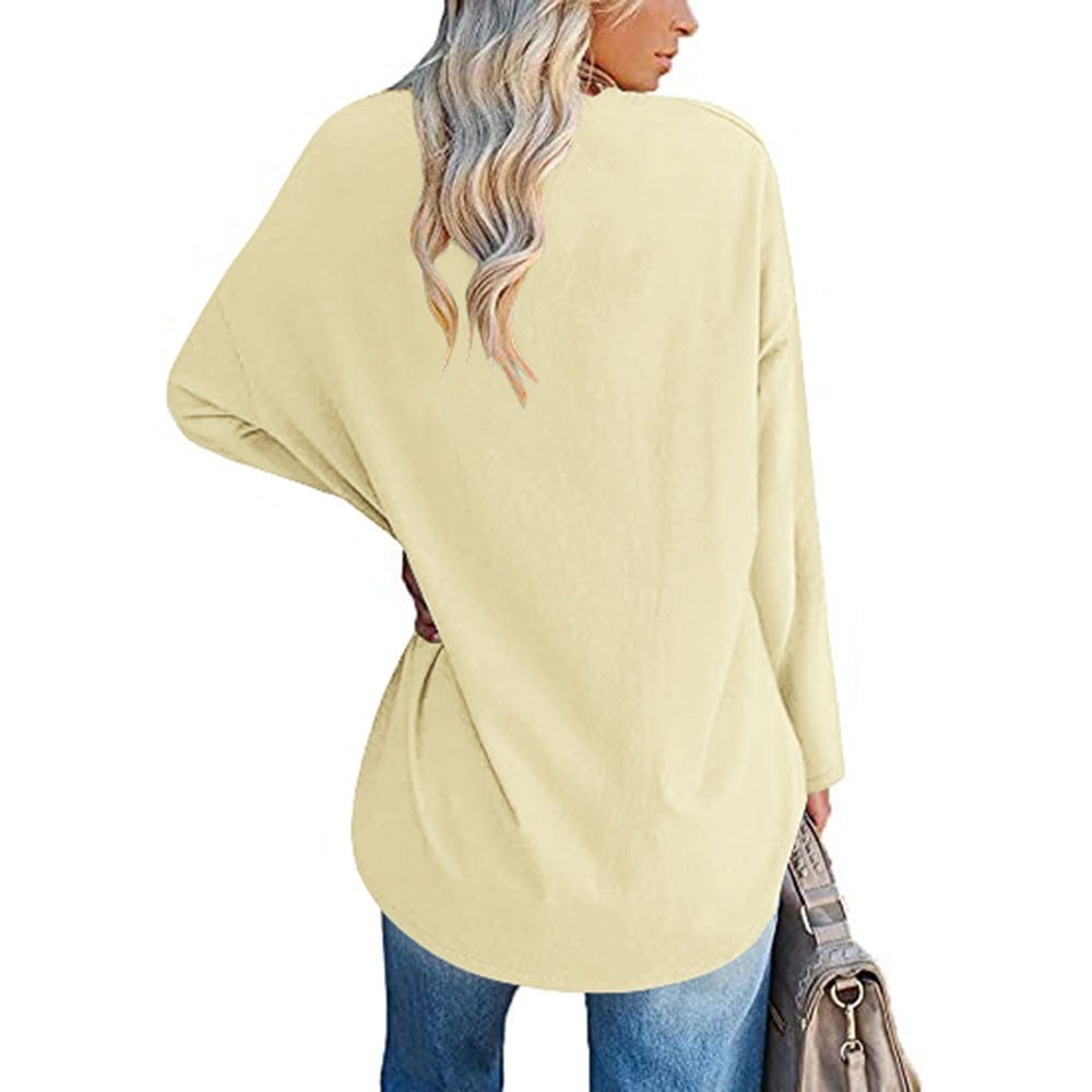 Multicolor - Women's Loose Long Sleeve Fashion V-neck Top