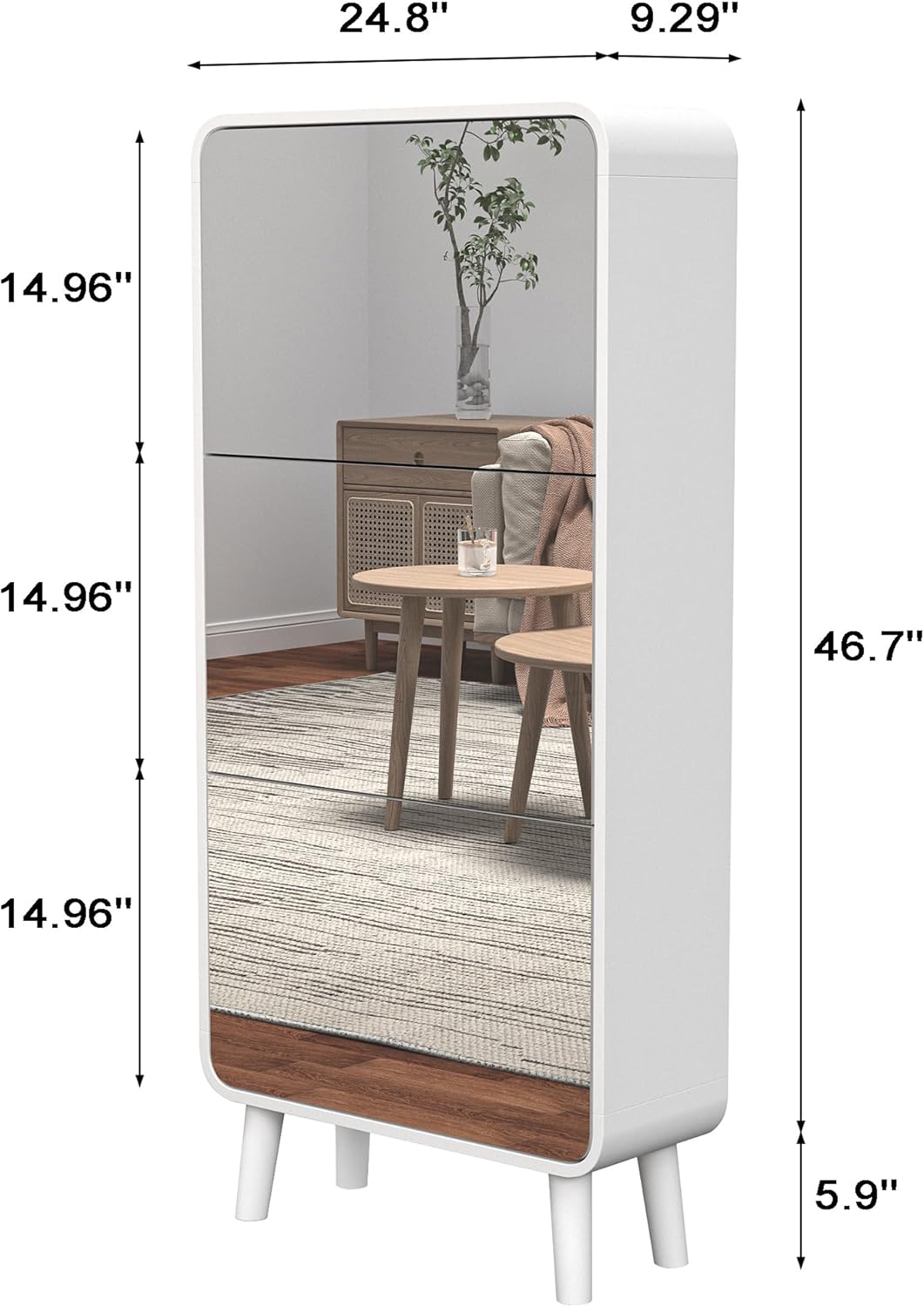 Entrance Shoe Locker, 5 Tier Full Length Mirror Shoe Organizer Wooden Narrow Shoe Cabinet, White Shoe Rack for Front Door Entrance Outdoor