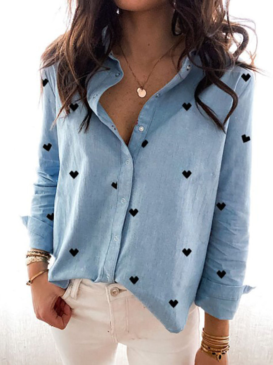 Love Lapel Button Long Sleeve Shirt