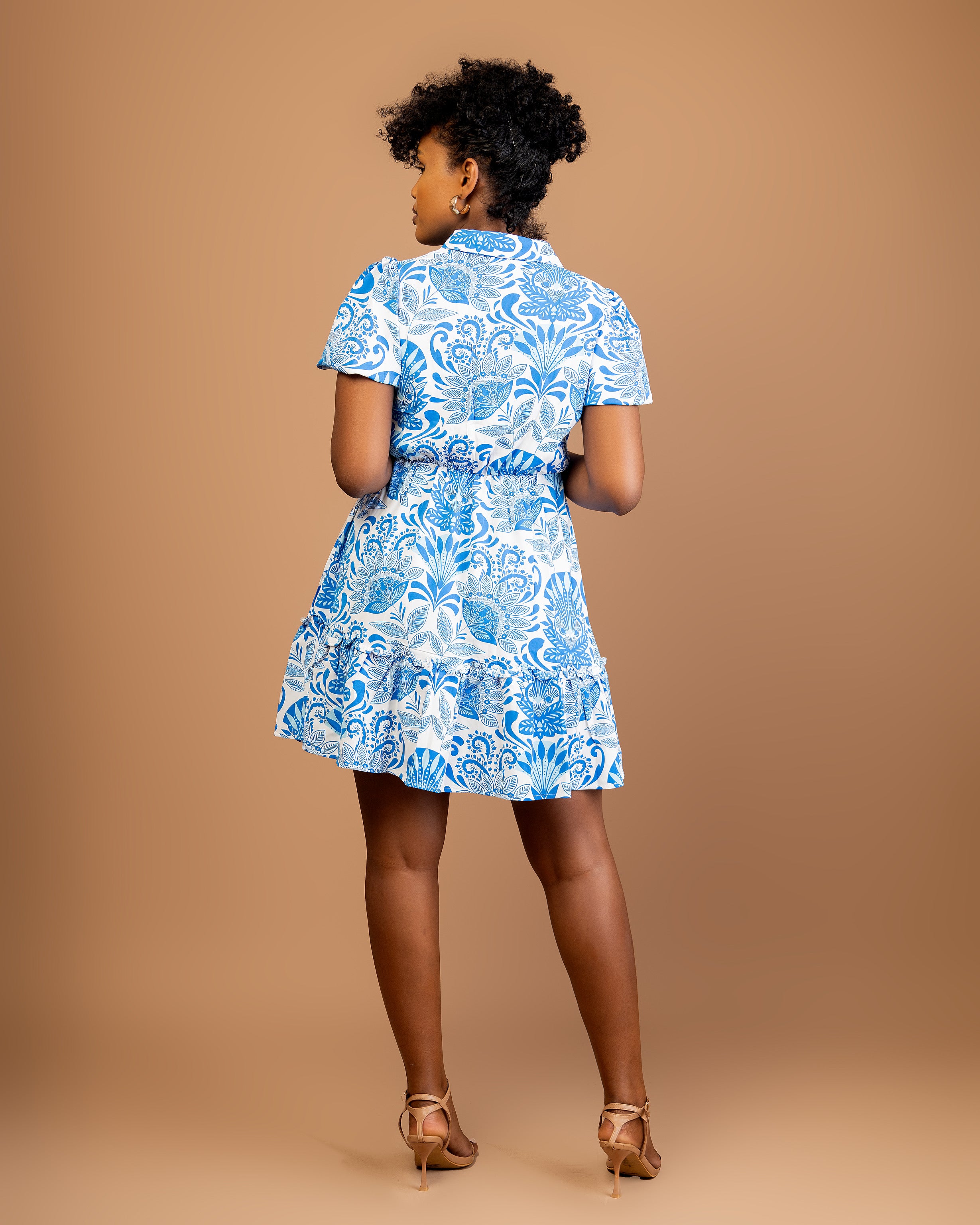 Sky Blue Printed Ruffled Mini Dress