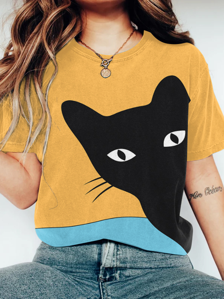 Abstract Creative Peek-A-Boo Cat Painting Art T-Shirt