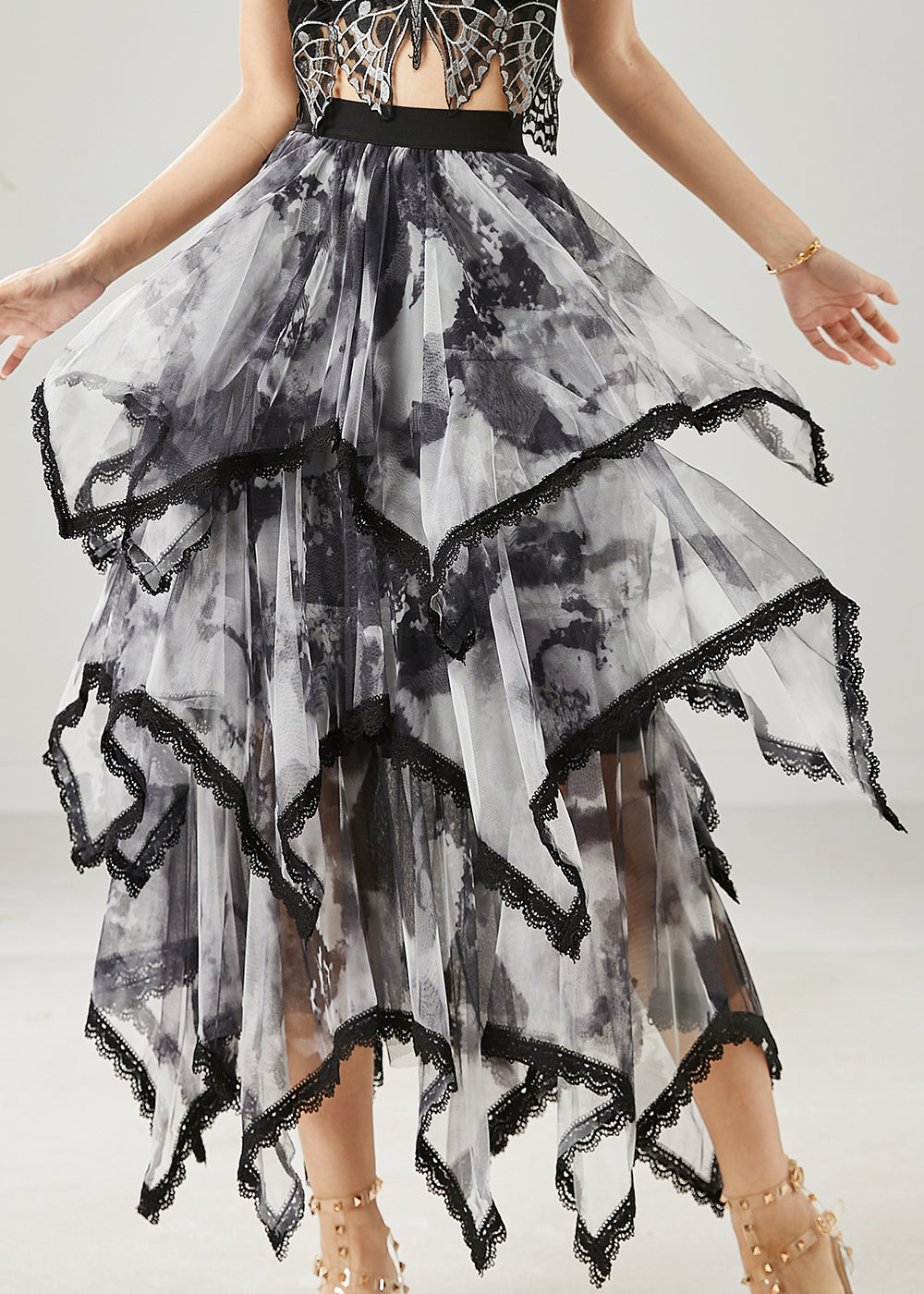 Black Tie Dye Layered Tulle Skirt Summer