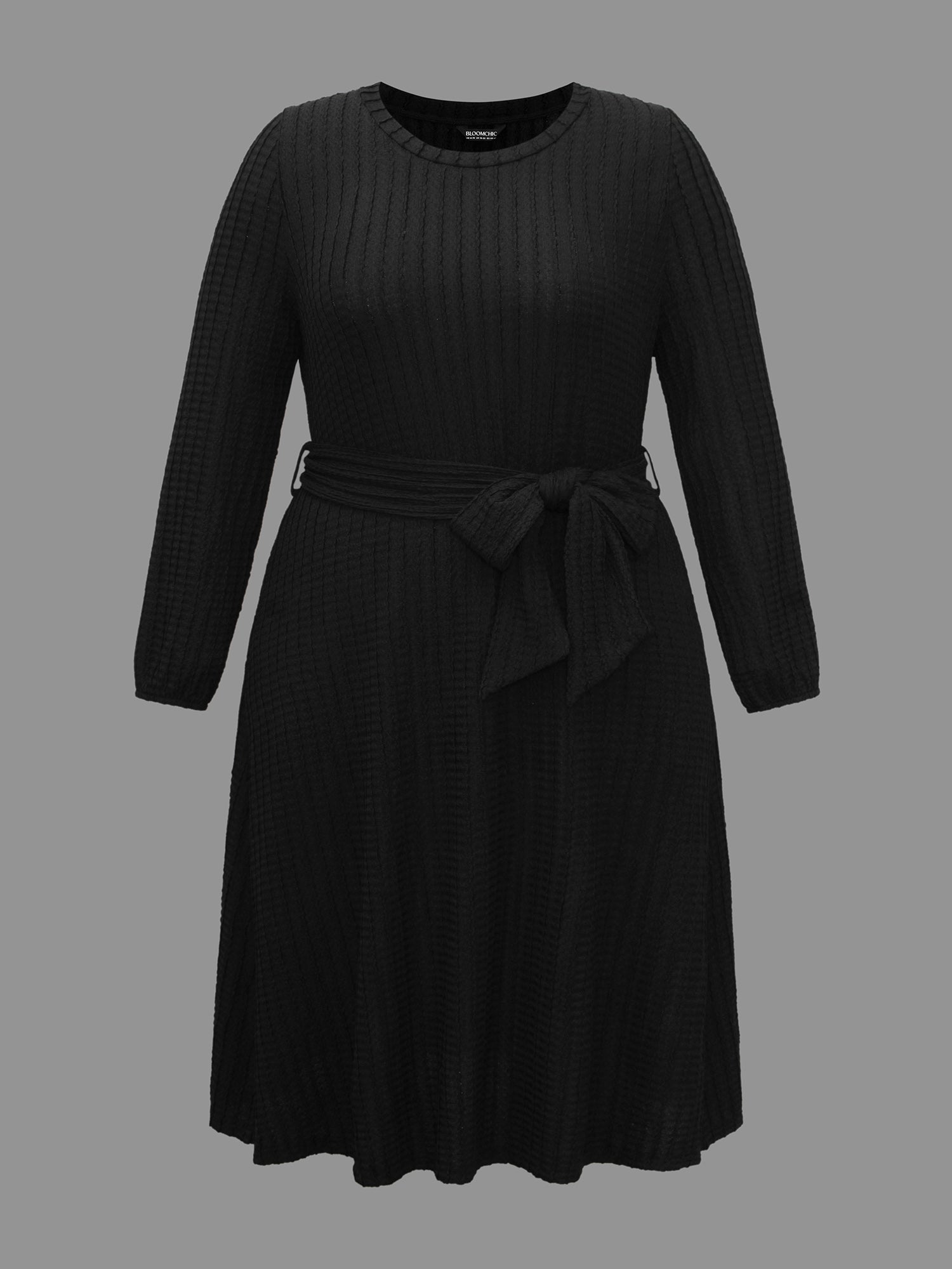 Plain Textured Belted Knit Dress