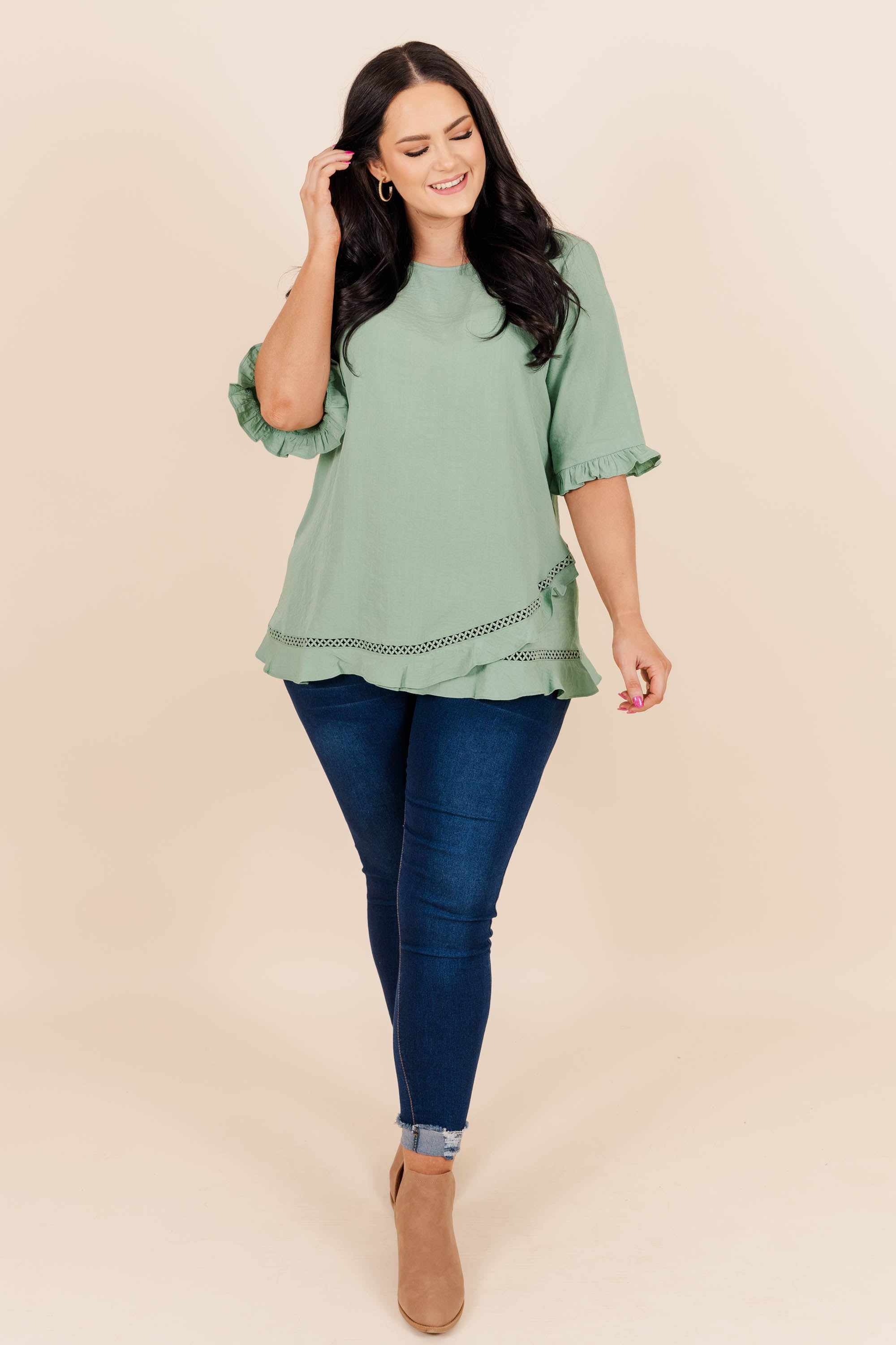 Head Clover Heels Top. Sage