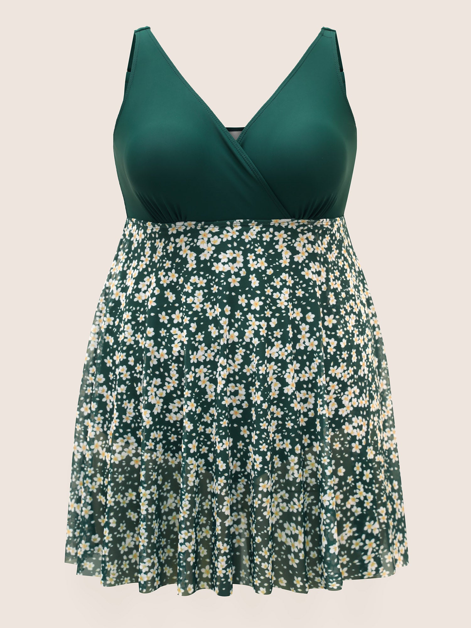 Overlap Collar Ditsy Floral Slit Hem Swim Dress