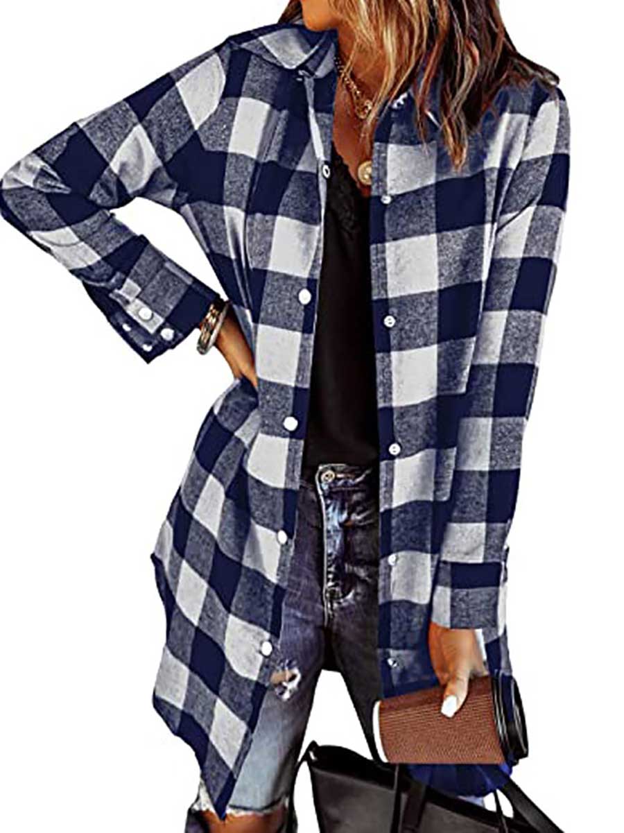 Lapel Buttoned Plaid Shirt Jacket