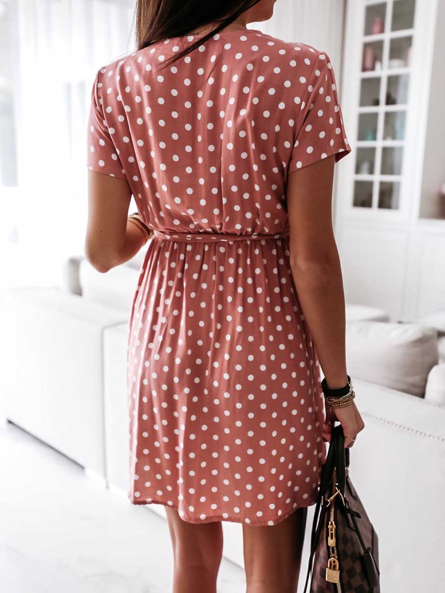 Polka Dot V-neck Strappy Dress
