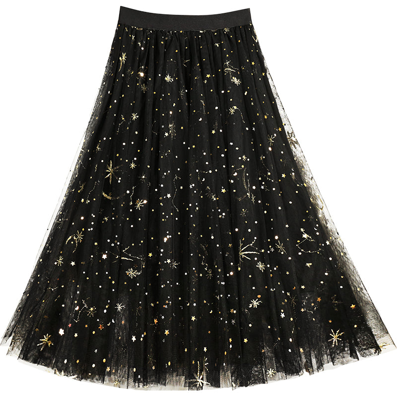 Chic Black Embroidered Sequins tulle Skirts Summer