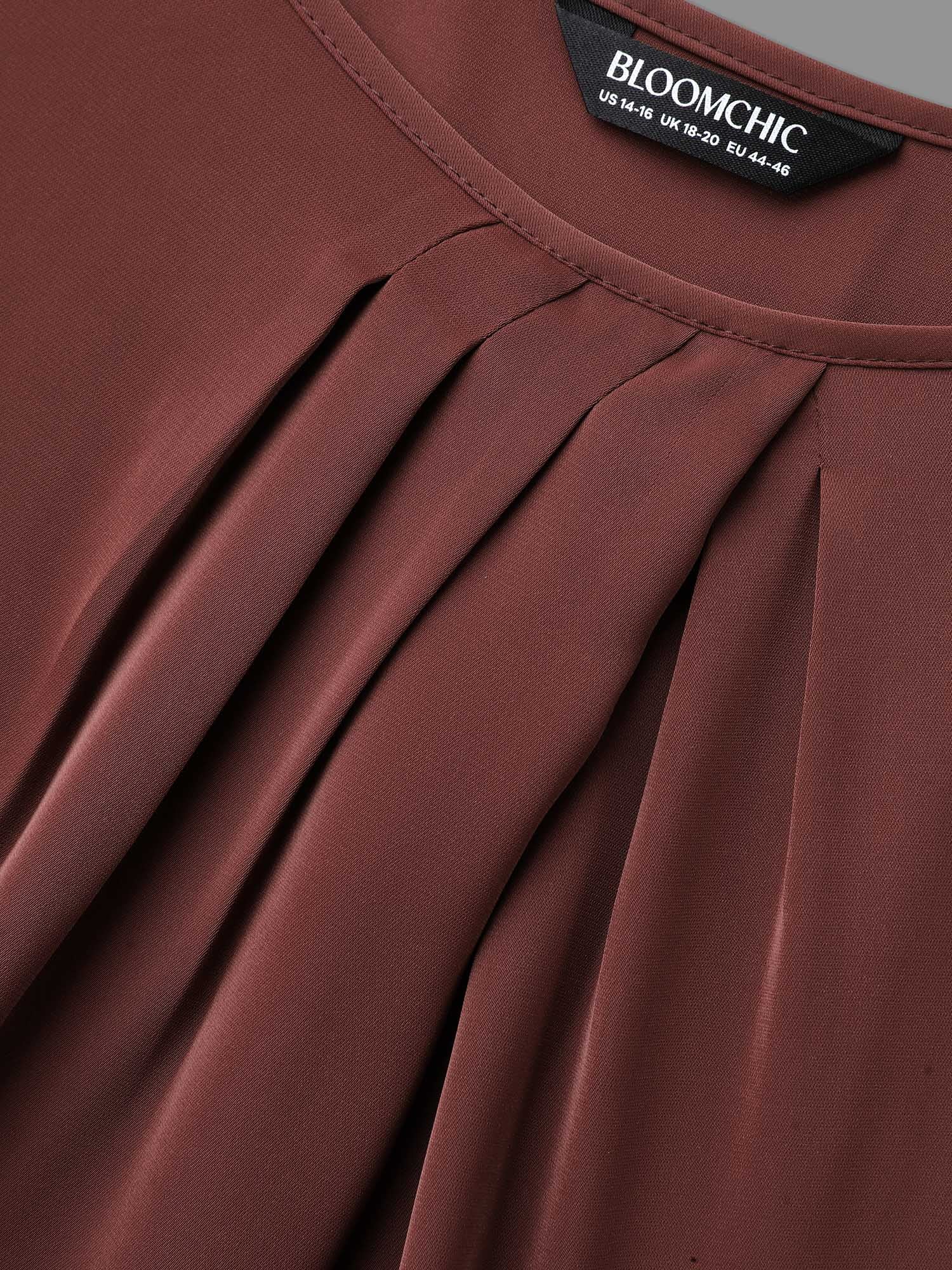 Solid Crew Neck Lantern Sleeve Blouse