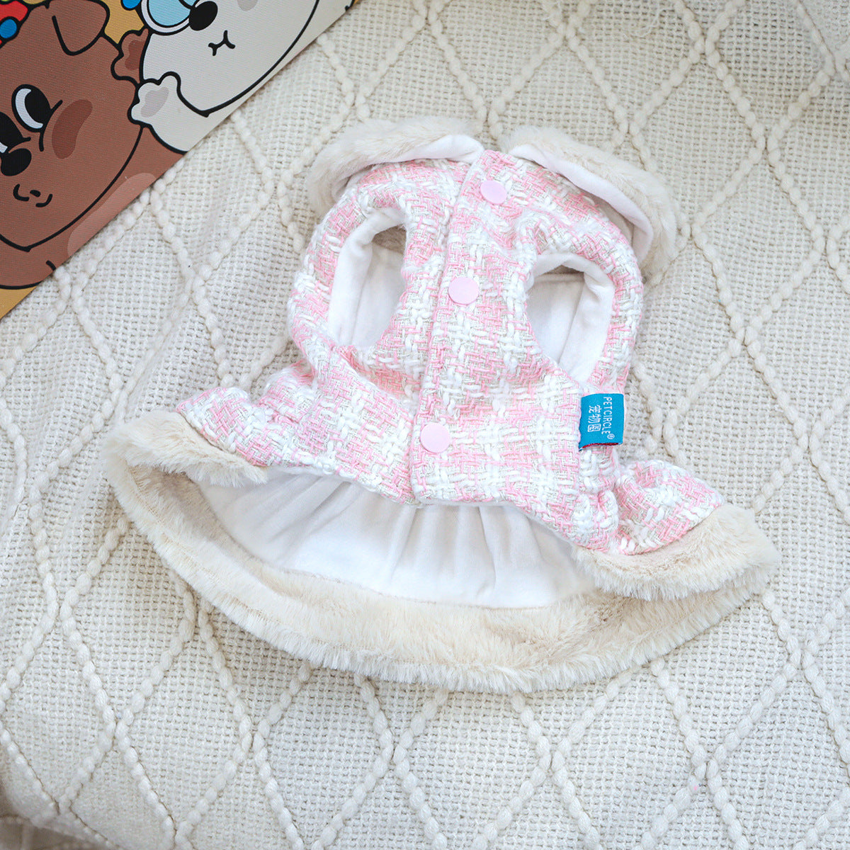 Sweet Plaid Pattern Fleece Dog Cat Dress Jacket