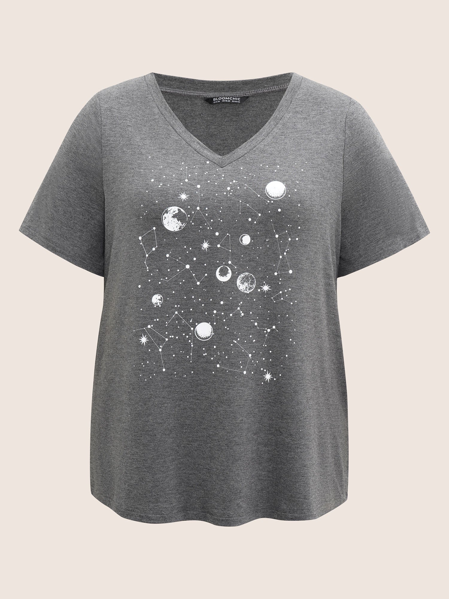 Moon and Star Print V Neck T-shirt