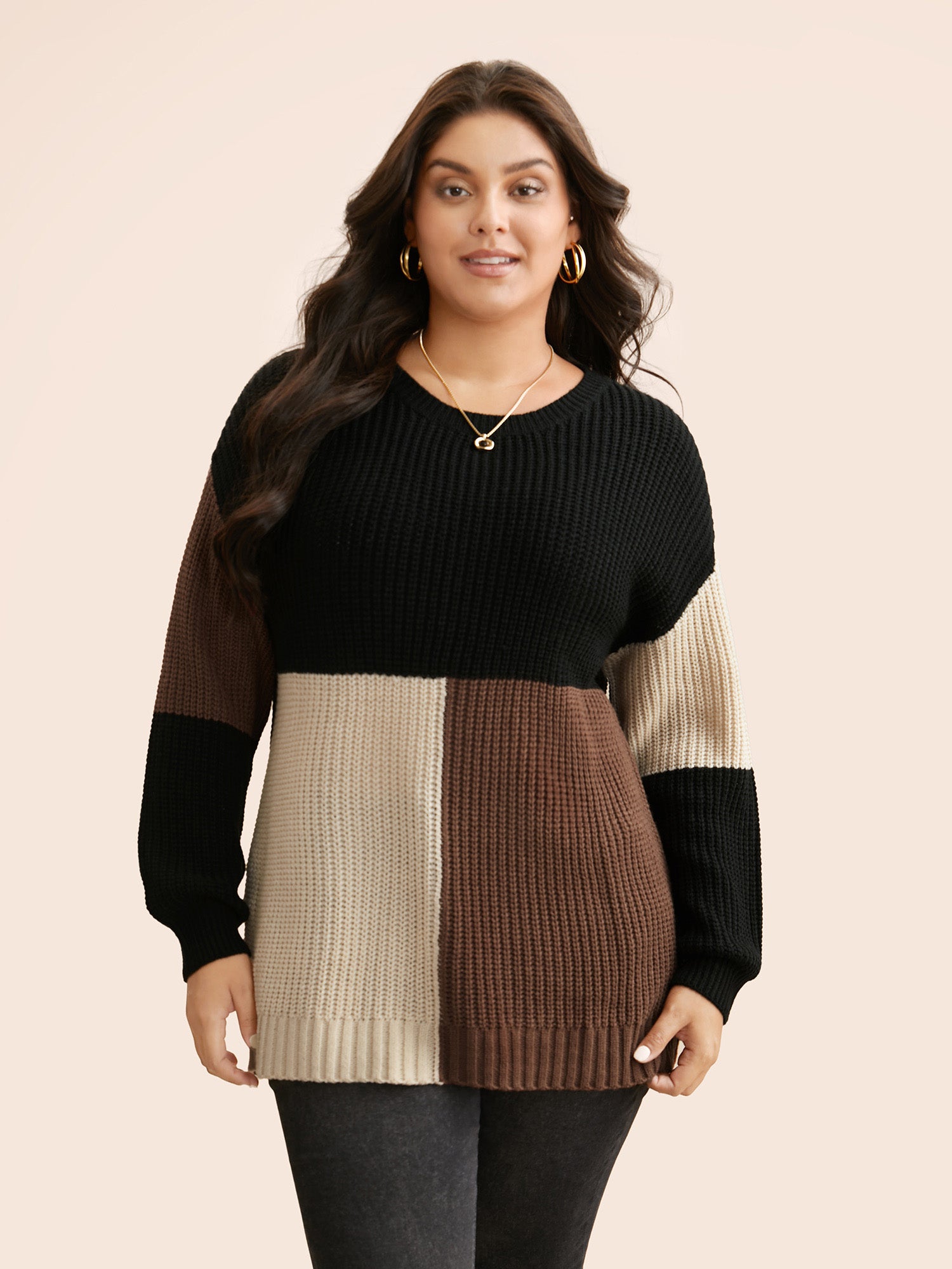 Colorblock Contrast Drop Shoulder Pullover