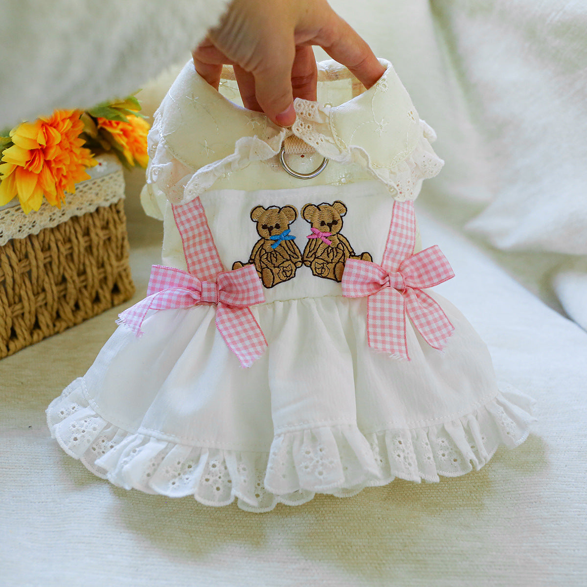 Sweet Bear Lace Bow Dog Dress Harness