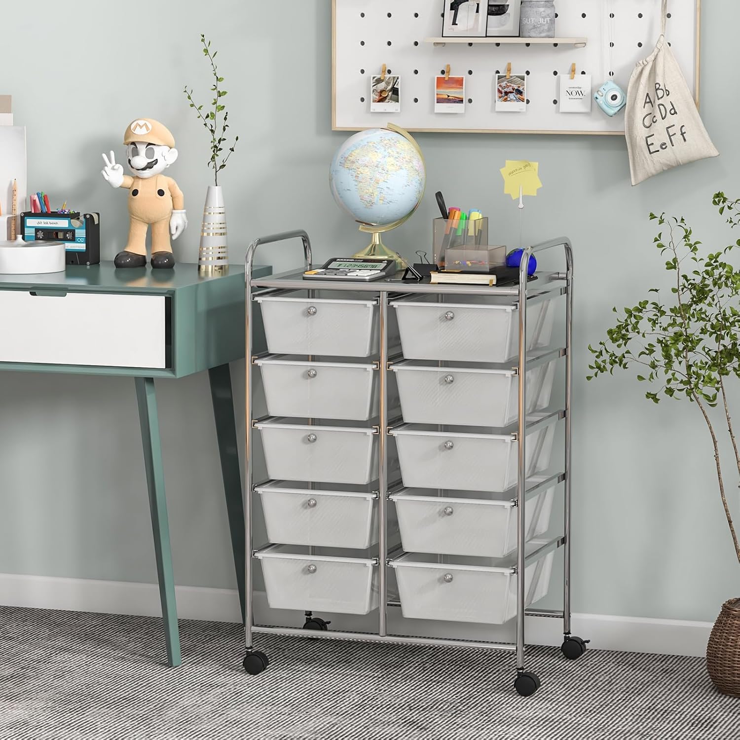 GIANTEX Stackable Storage Trolley with 10 Drawers with Lockable Wheels for Kitchen, Bathroom, Office, 65.5 x 37 x 87 cm
