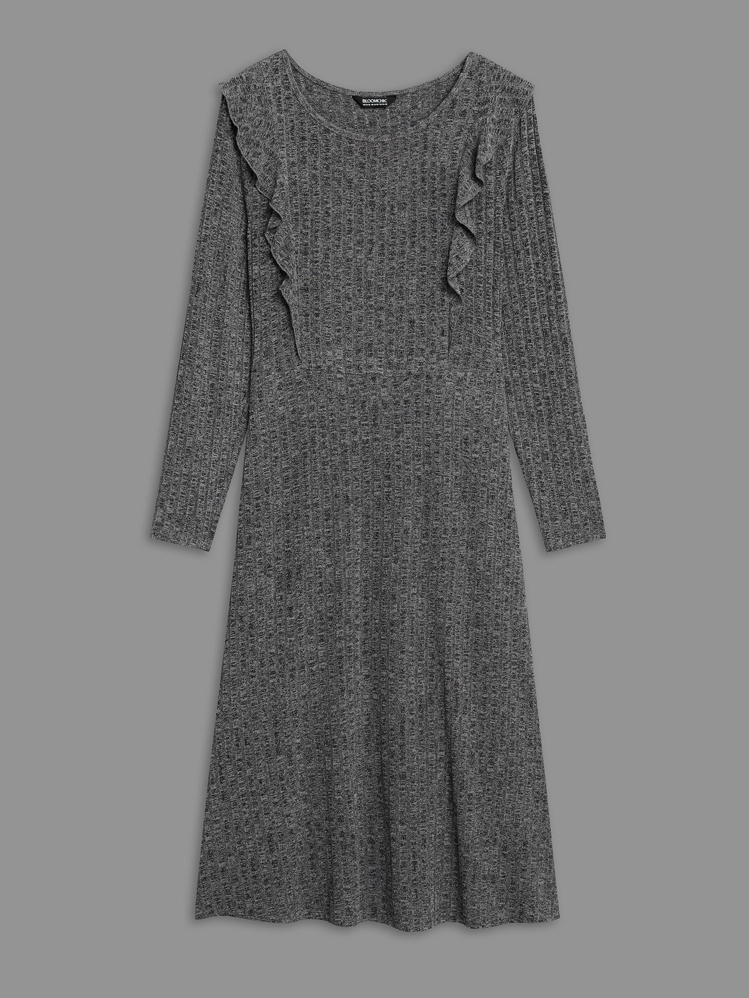 Crew Neck Ruffle Trim Knit Dress