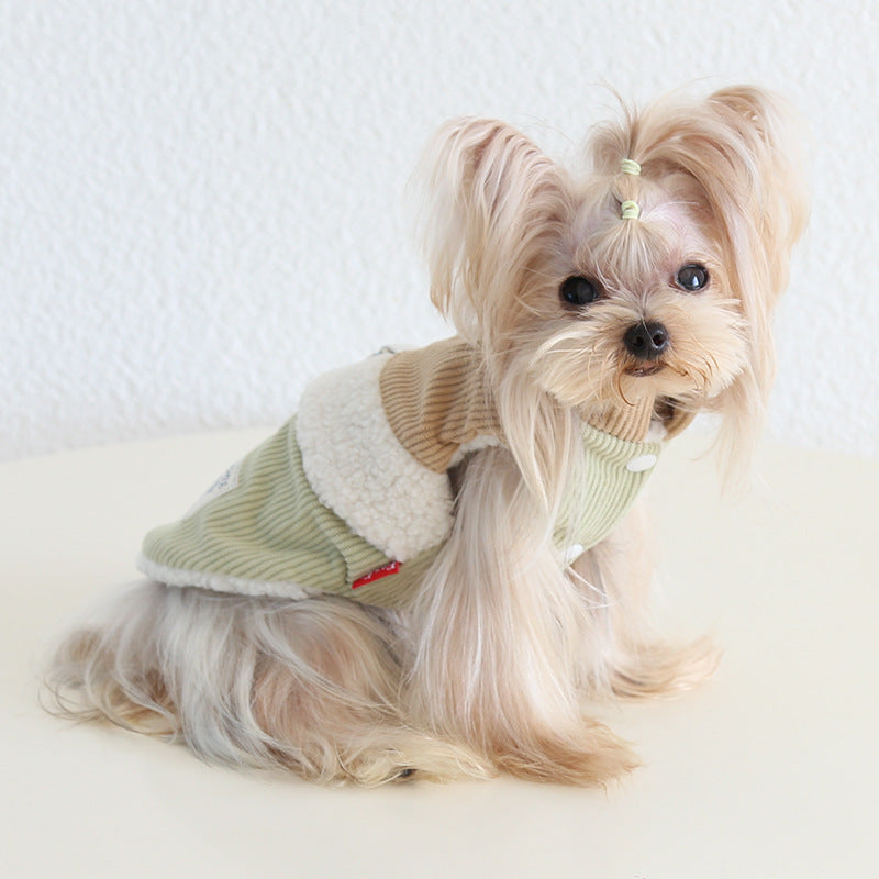 Corduroy Color Block Dog Harness Jacket Vest