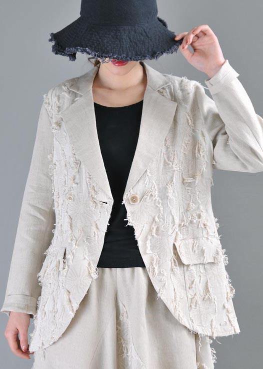 Beautiful Beige Pockets Cotton Linen Coat Summer