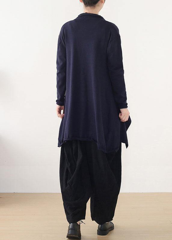 Style Blue Asymmetrical Design Zippered Fall Coat Short