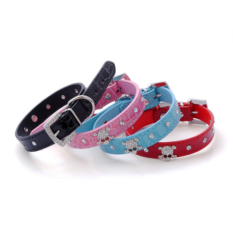 Rhinestone Skull Decor Dog Cat Collar