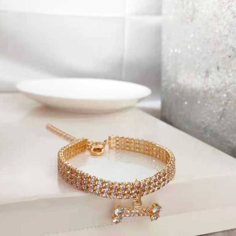 Rhinestone Bone Shaped Dog Collar