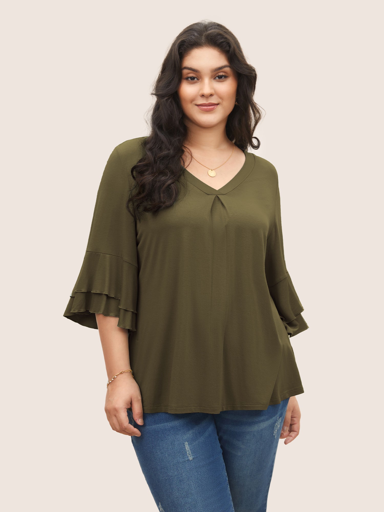 Supersoft Essentials Ruffle Layered Sleeve Pleated T-shirt
