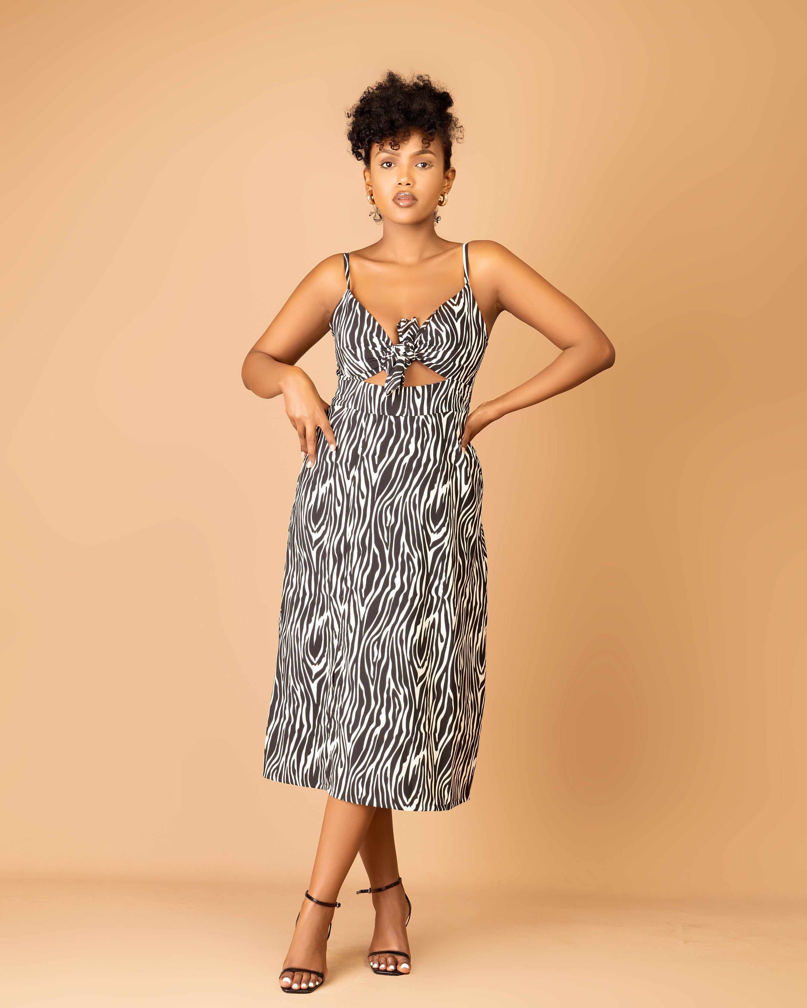 Tiger Print Tie Front Midi Dress