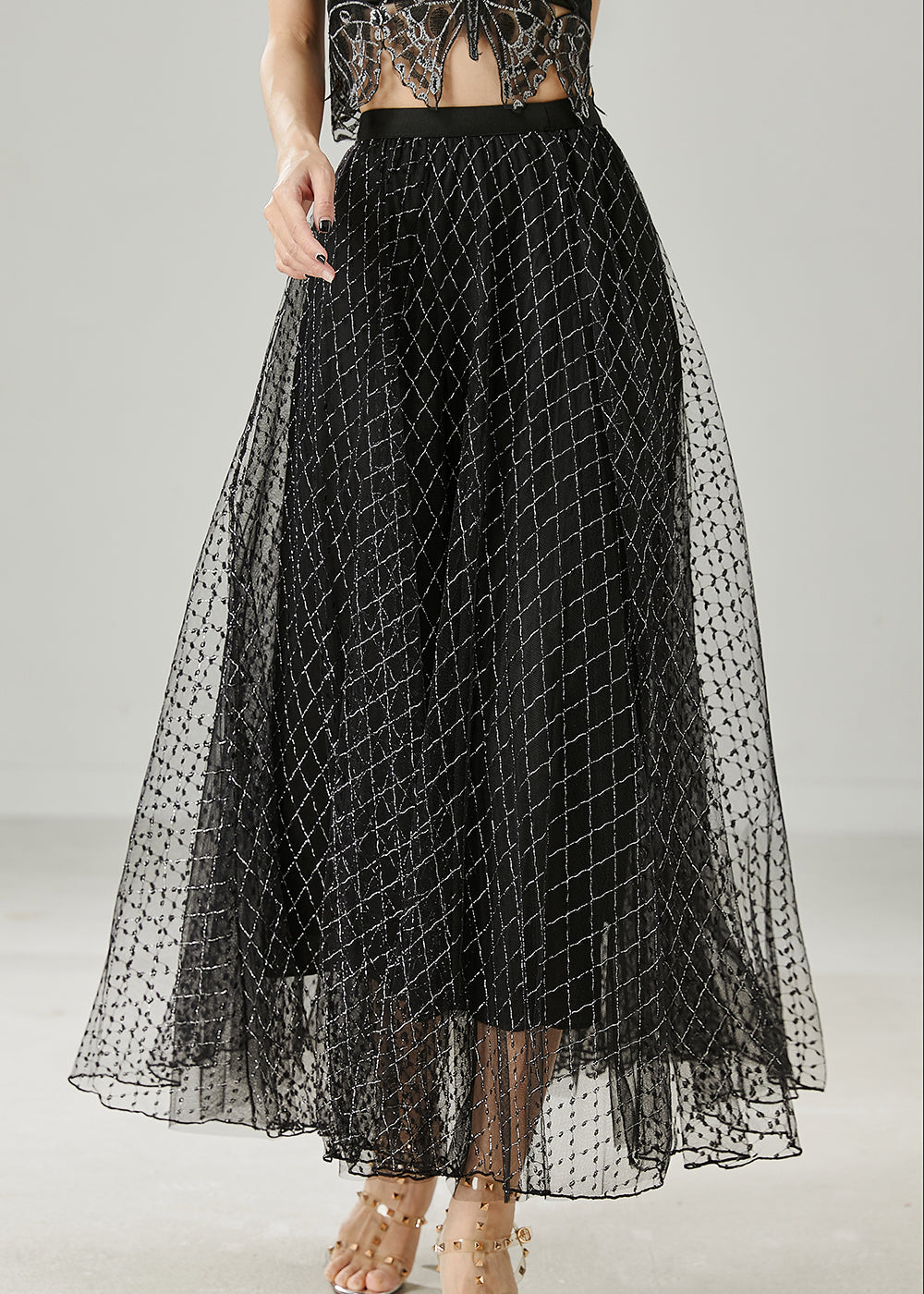 Style Black Plaid Exra Large Hem Tulle Skirts Summer