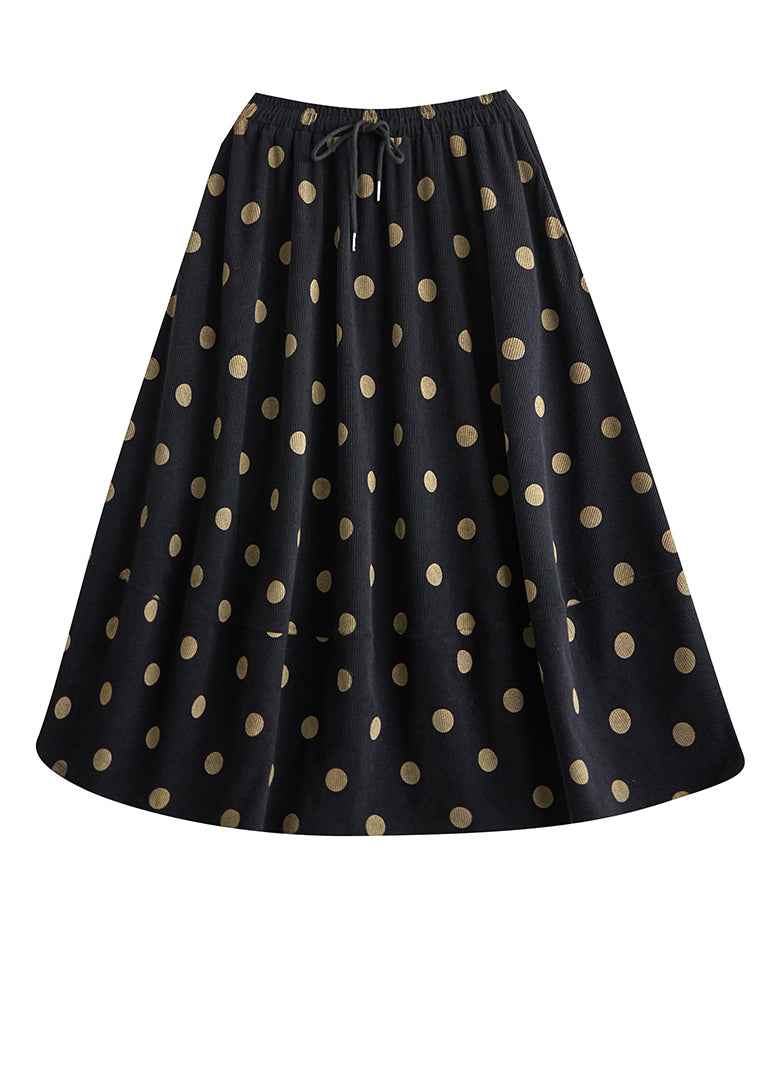 Simple Black Exra Large Hem Dot Print Cotton Skirt Spring