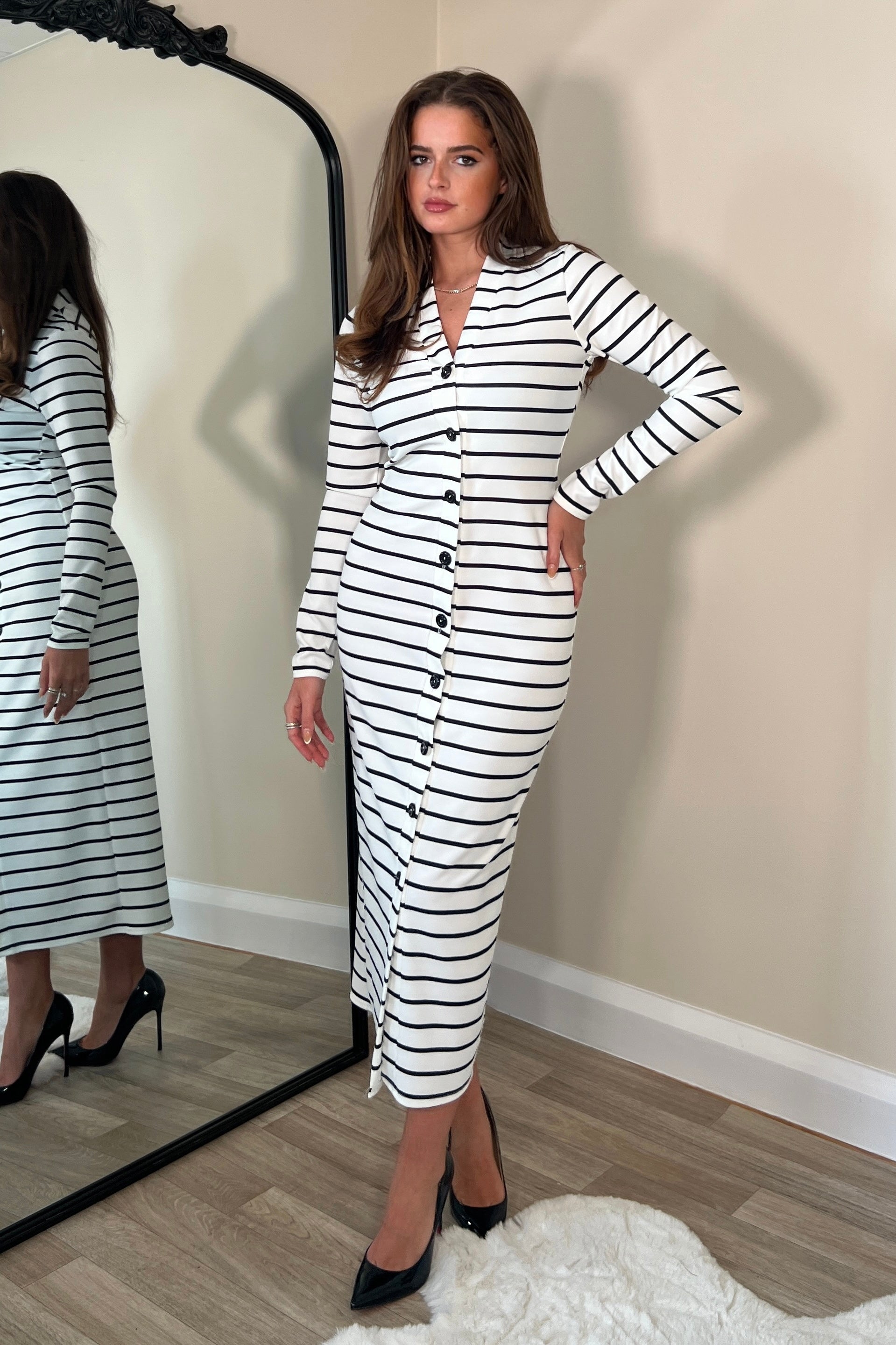 Agnes Striped Long Sleeve Cardigan Dress