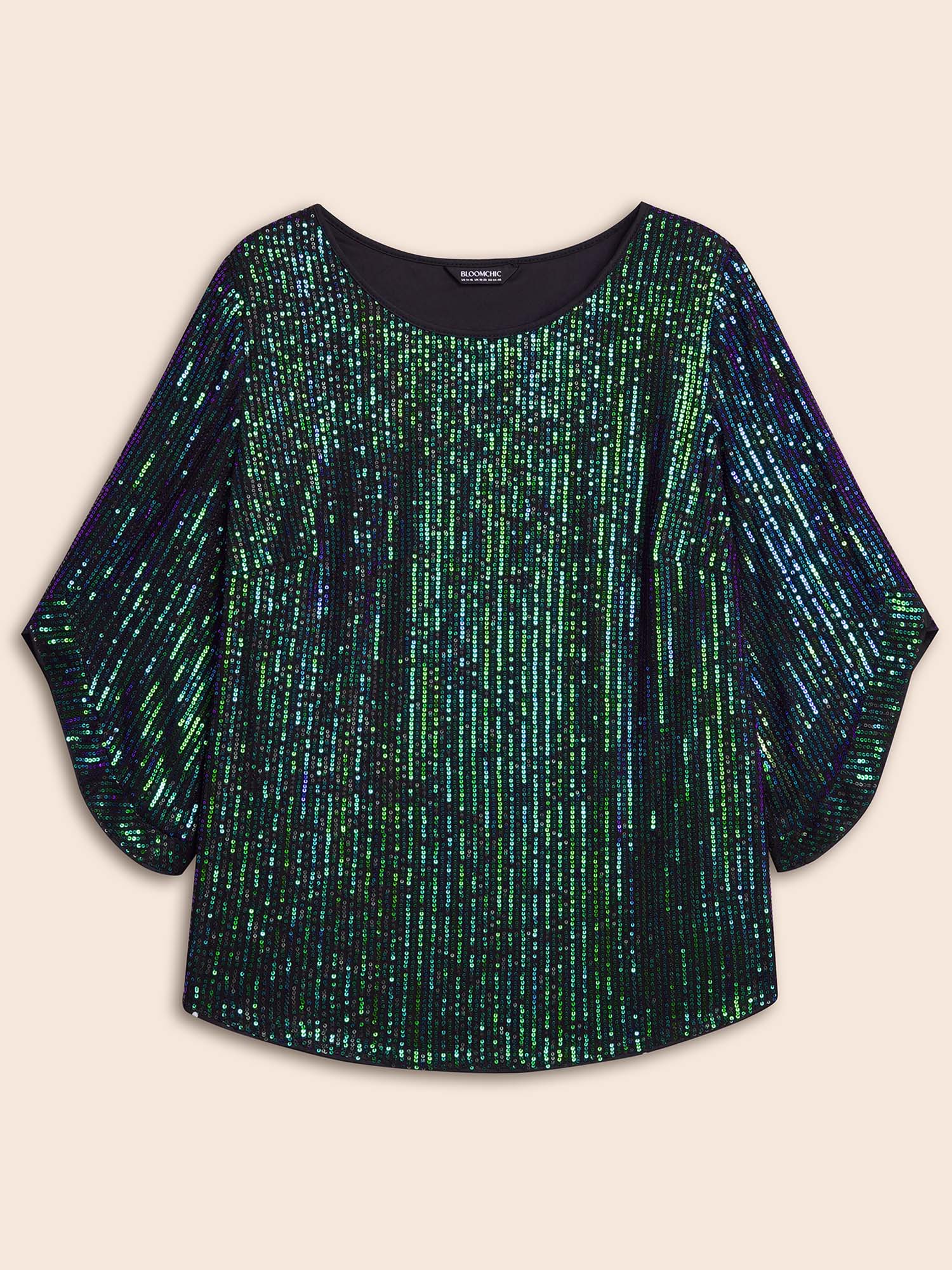 Round Neck Sequin Bell Sleeve Blouse