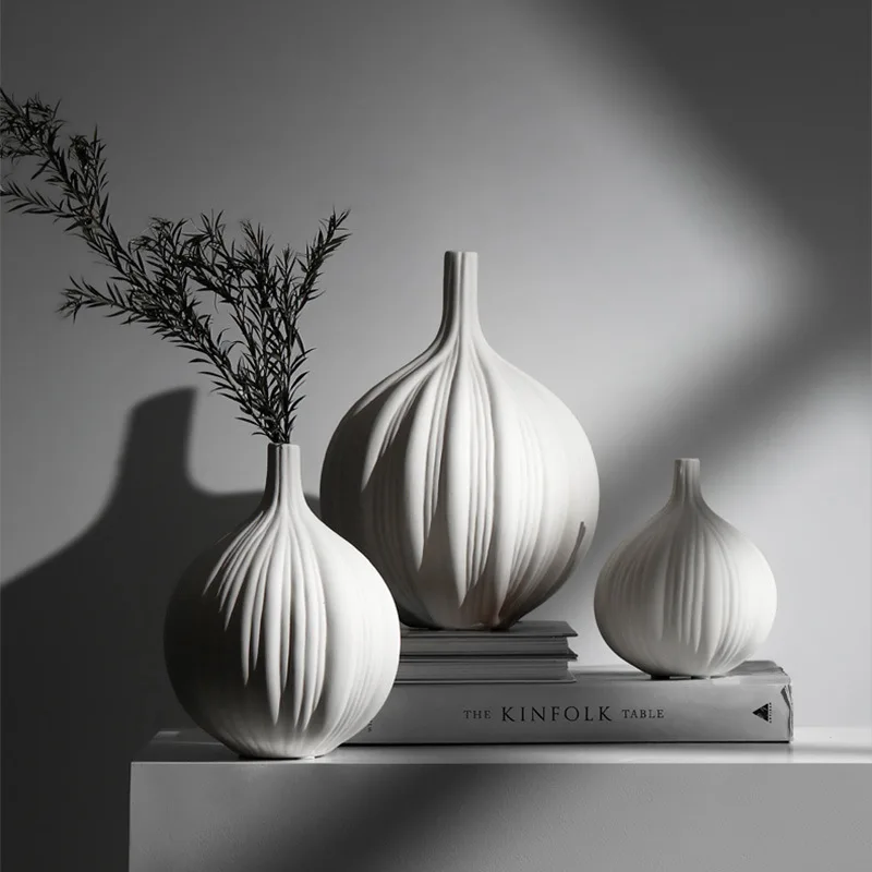 White Minimalism Personalize Vase Flower Arrangement Tabletop Modern Abstract Geometric Ceramic Vases