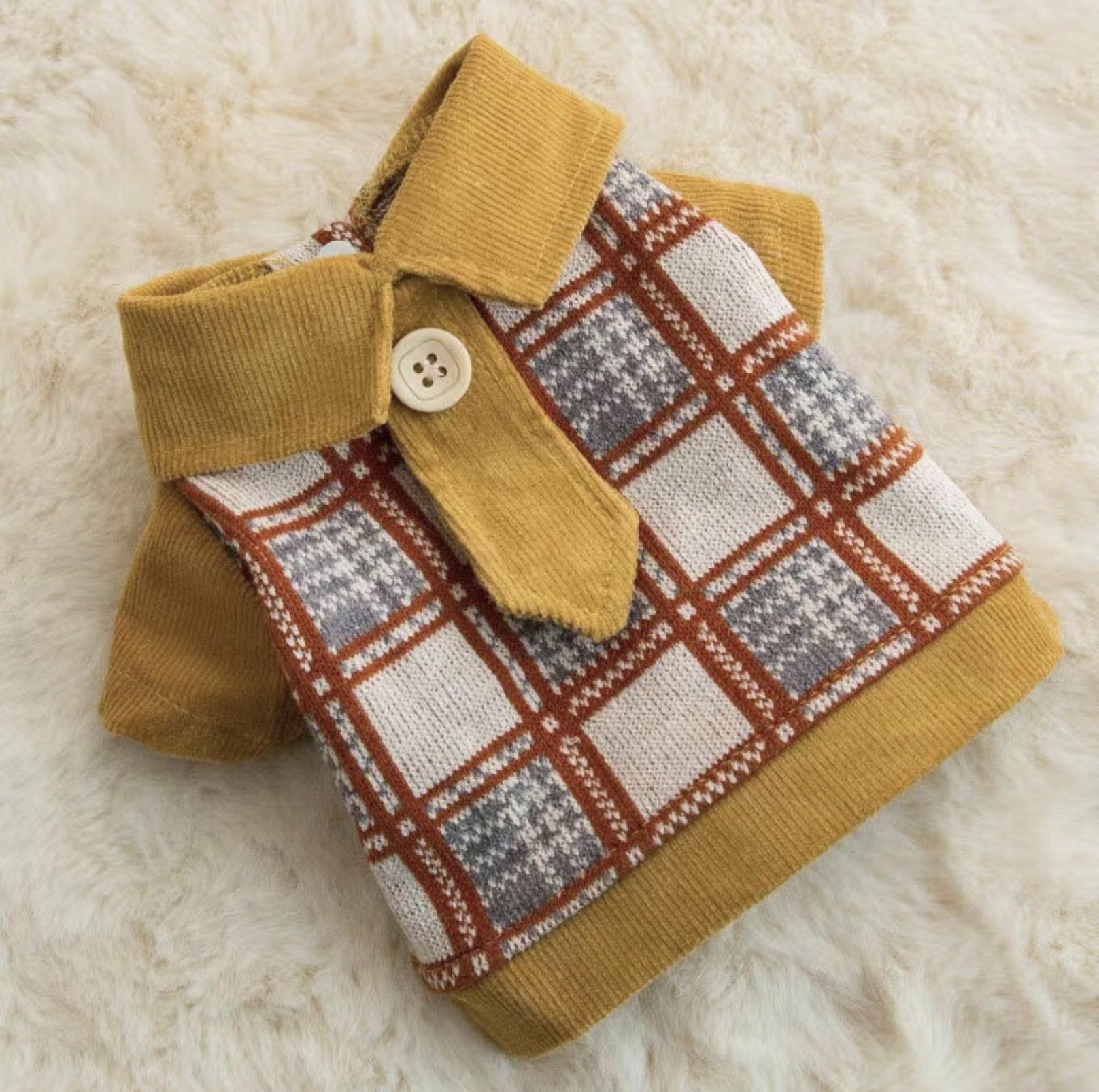 College-Style Knitted Polo Pet Shirt