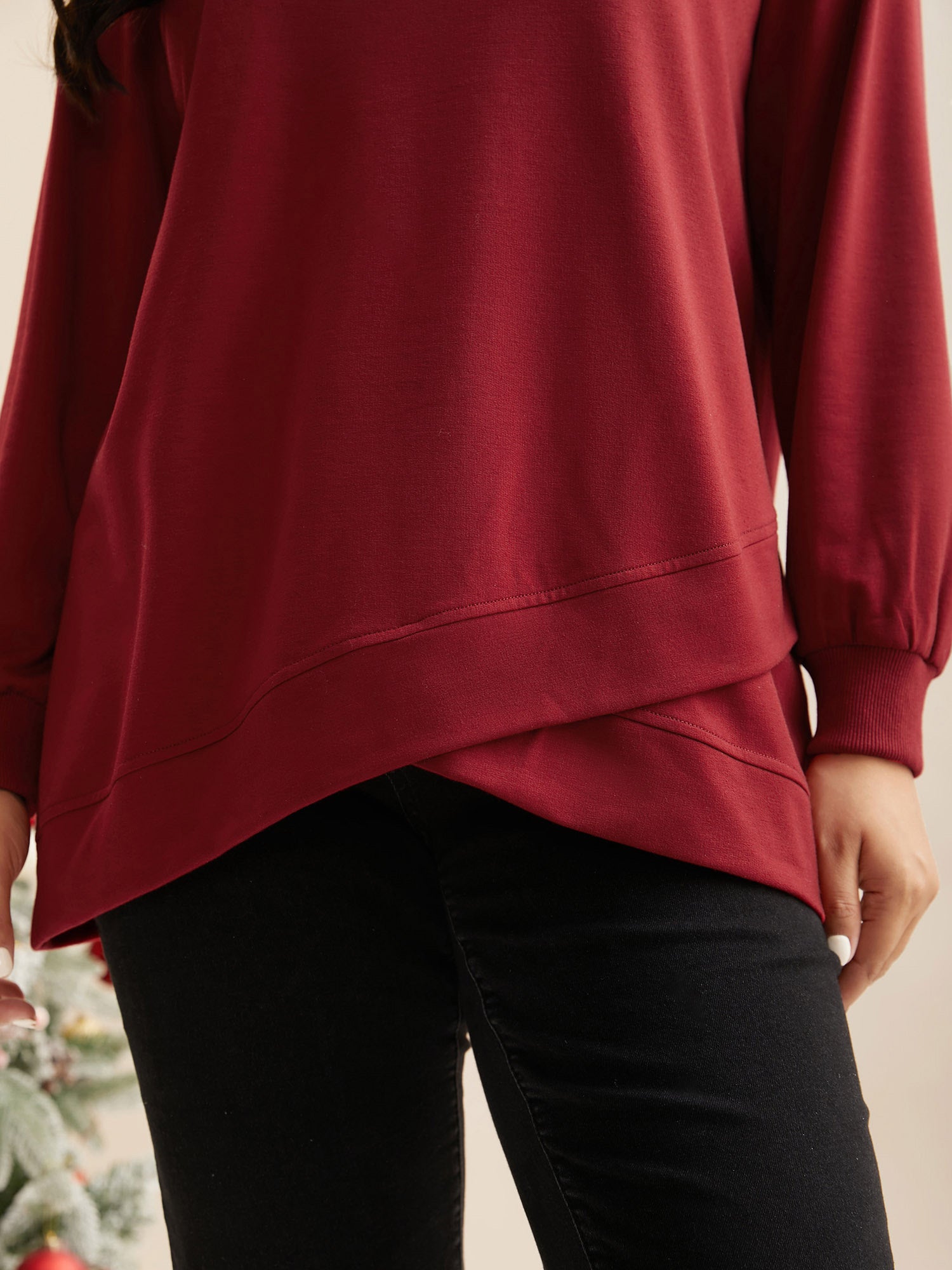 Overlapping Hem Round Neck Sweatshirt